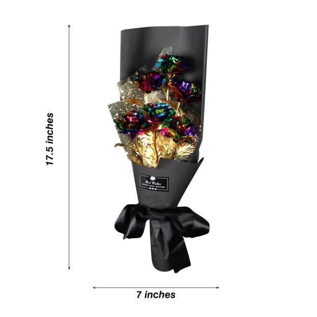 Christmas Gift 24k Galaxy Foil Rose Bouquet 6 Flower Arrangement (5 Colors) w/Gift Box