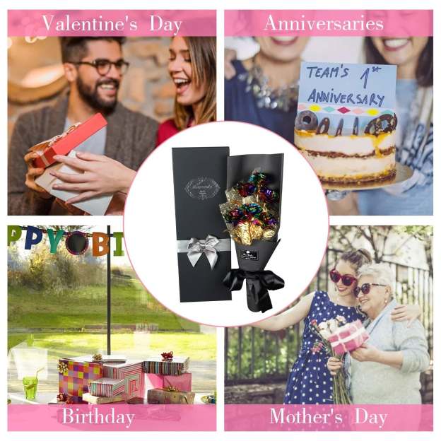 Christmas Gift 24k Galaxy Foil Rose Bouquet 6 Flower Arrangement (5 Colors) w/Gift Box