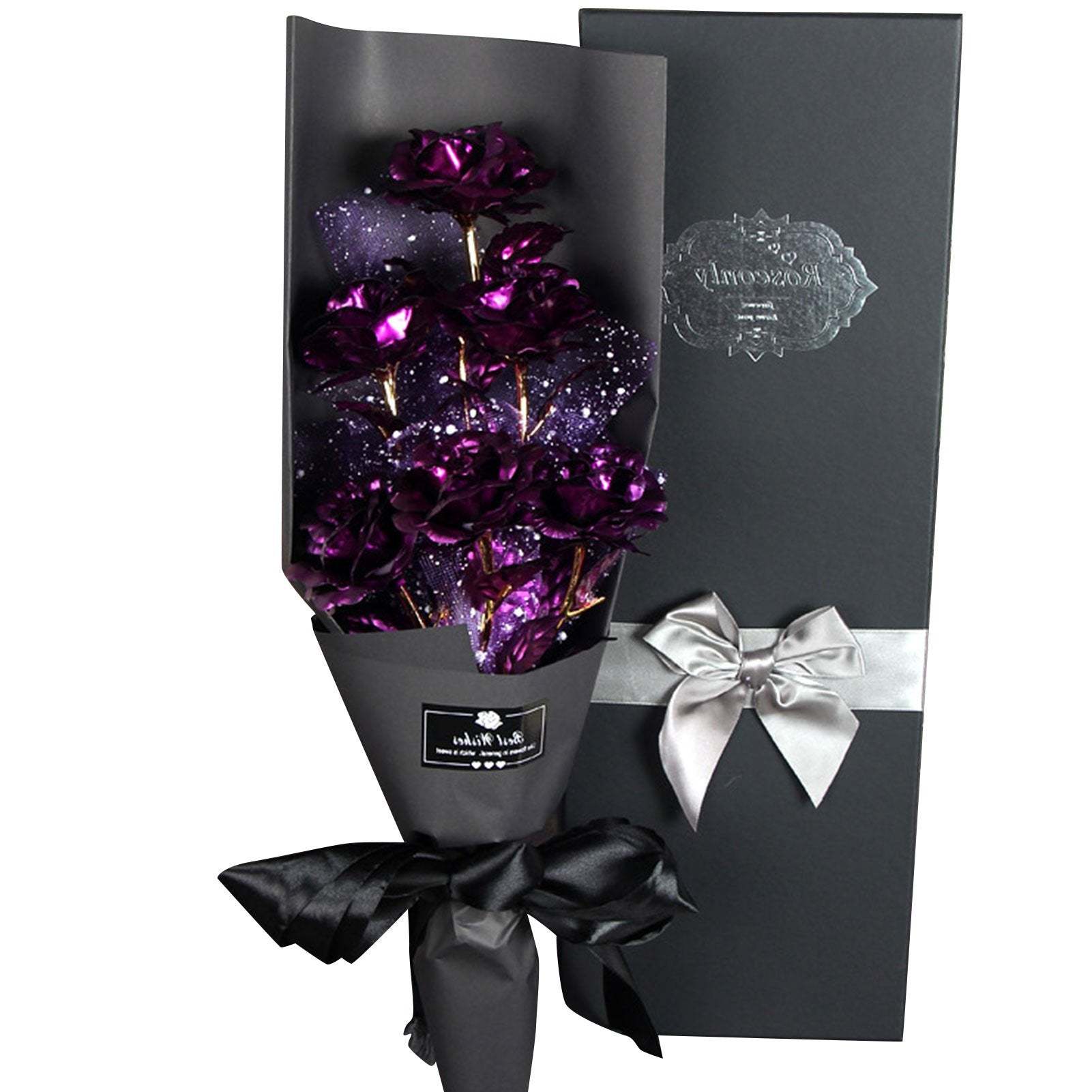 Christmas Gift 24k Galaxy Foil Rose Bouquet 6 Flower Arrangement (5 Colors) w/Gift Box