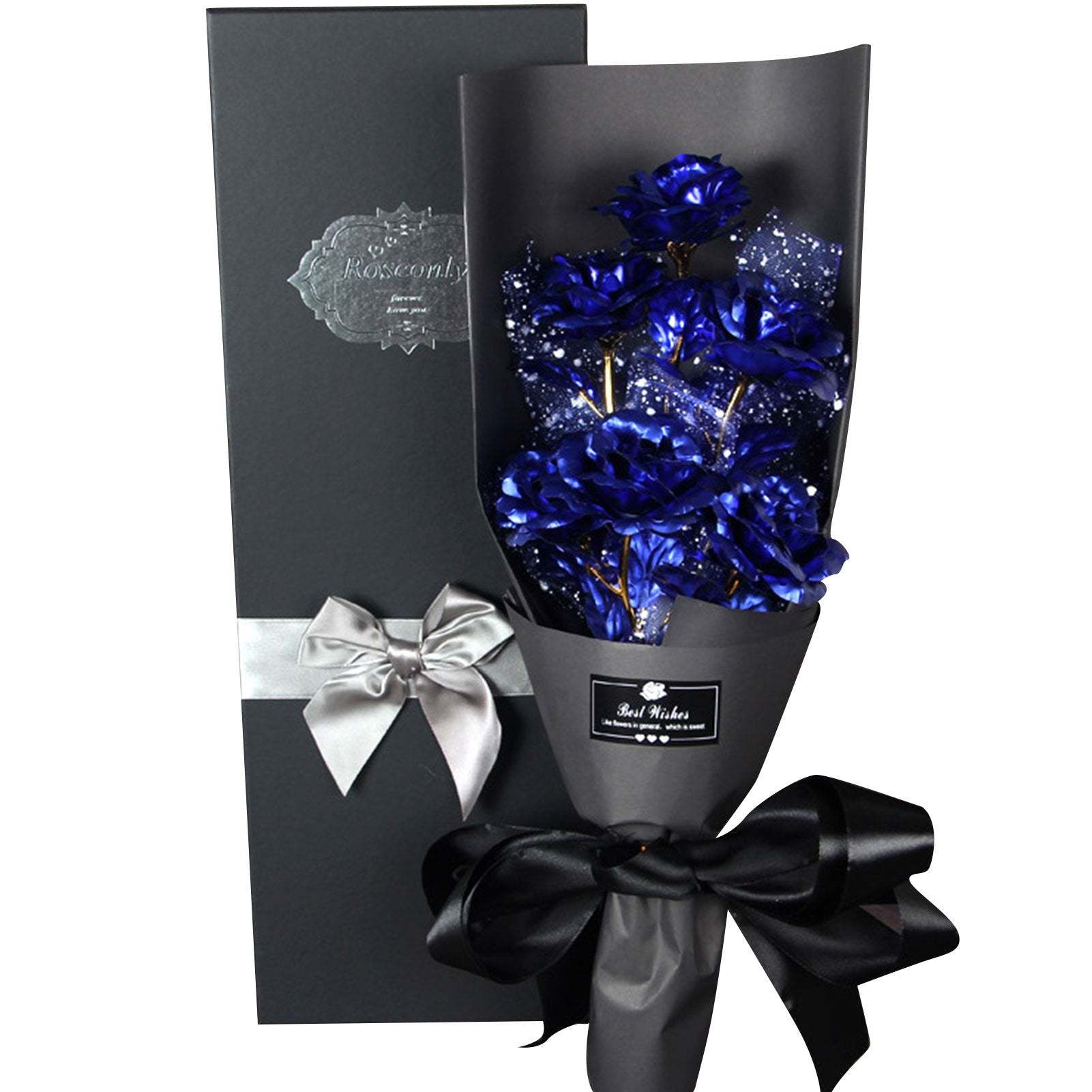 Christmas Gift 24k Galaxy Foil Rose Bouquet 6 Flower Arrangement (5 Colors) w/Gift Box