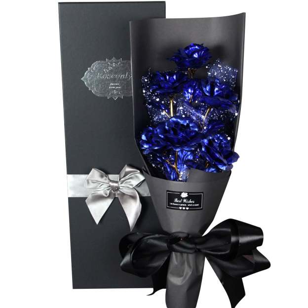 Christmas Gift 24k Galaxy Foil Rose Bouquet 6 Flower Arrangement (5 Colors) w/Gift Box