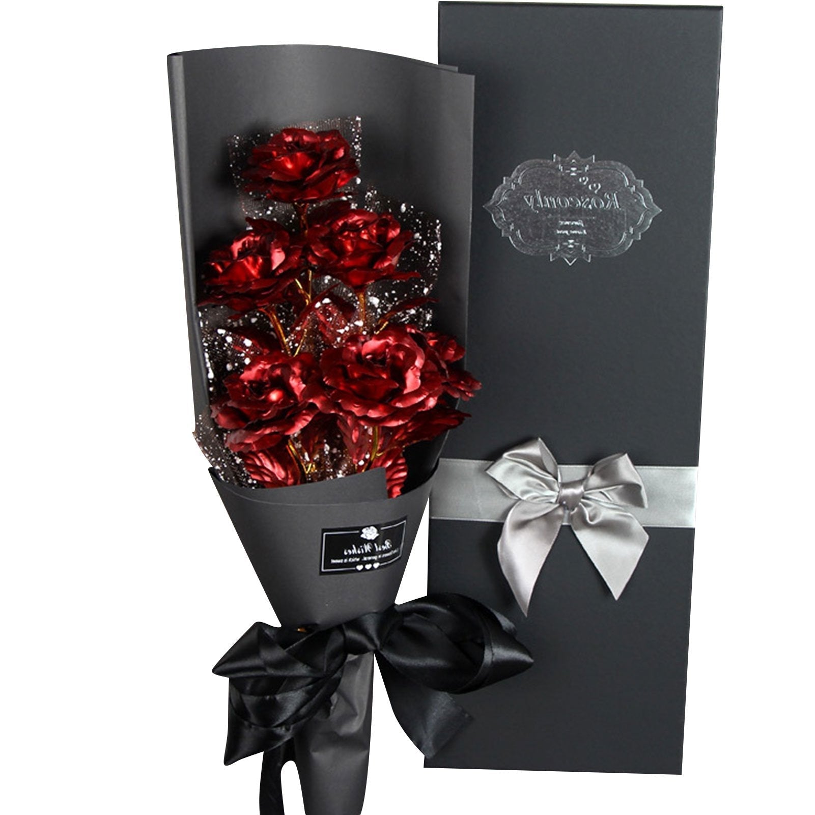 Christmas Gift 24k Galaxy Foil Rose Bouquet 6 Flower Arrangement (5 Colors) w/Gift Box
