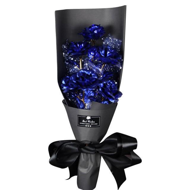 Christmas Gift 24k Galaxy Foil Rose Bouquet 6 Flower Arrangement (5 Colors) w/Gift Box