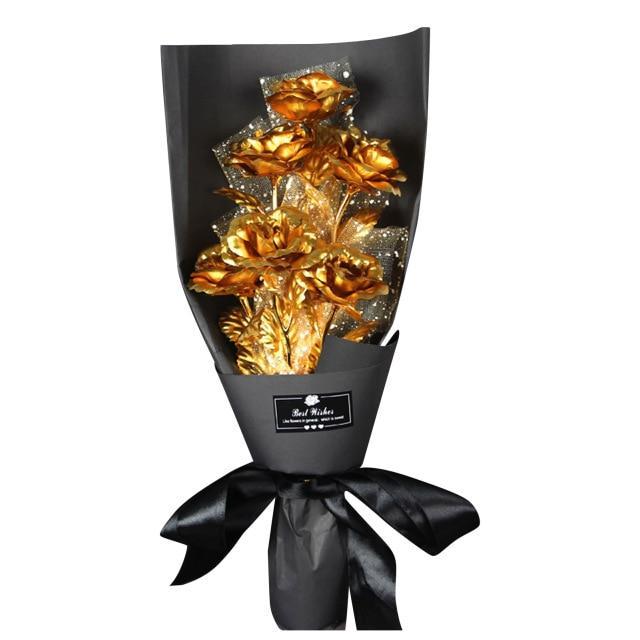 Christmas Gift 24k Galaxy Foil Rose Bouquet 6 Flower Arrangement (5 Colors) w/Gift Box