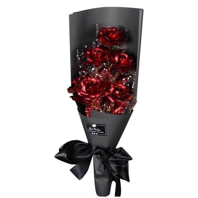 Christmas Gift 24k Galaxy Foil Rose Bouquet 6 Flower Arrangement (5 Colors) w/Gift Box