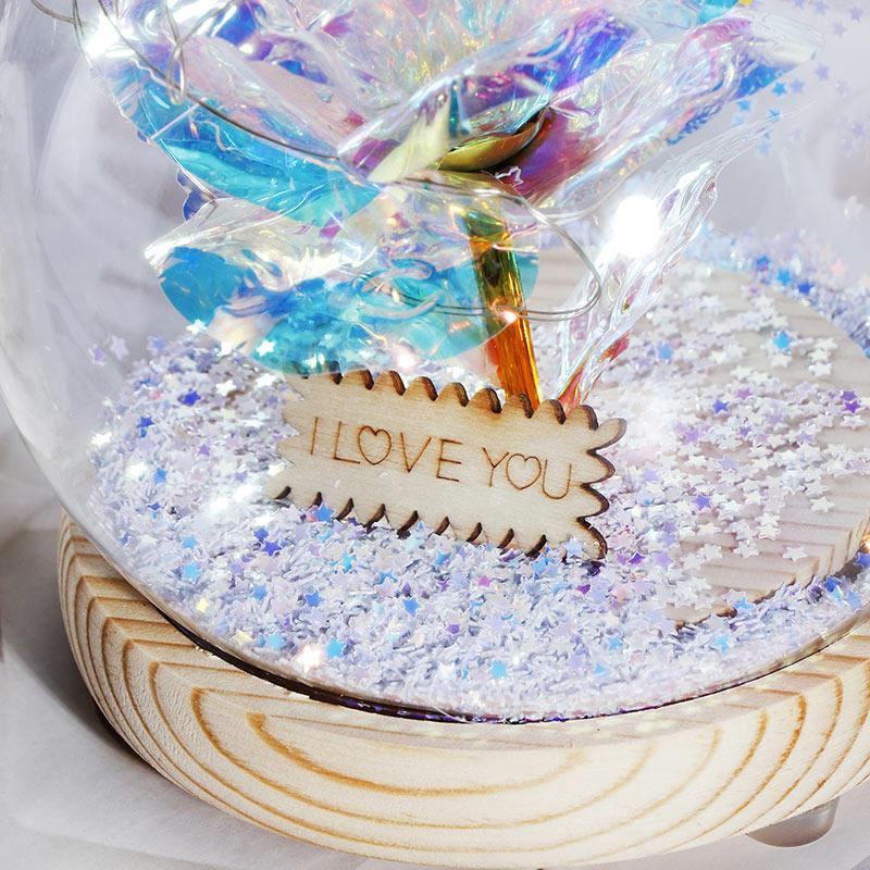 Christmas Gift Galaxy Crystal Ball Enchanted Red Rose LED Glass Display (Gold or Silver Stars)