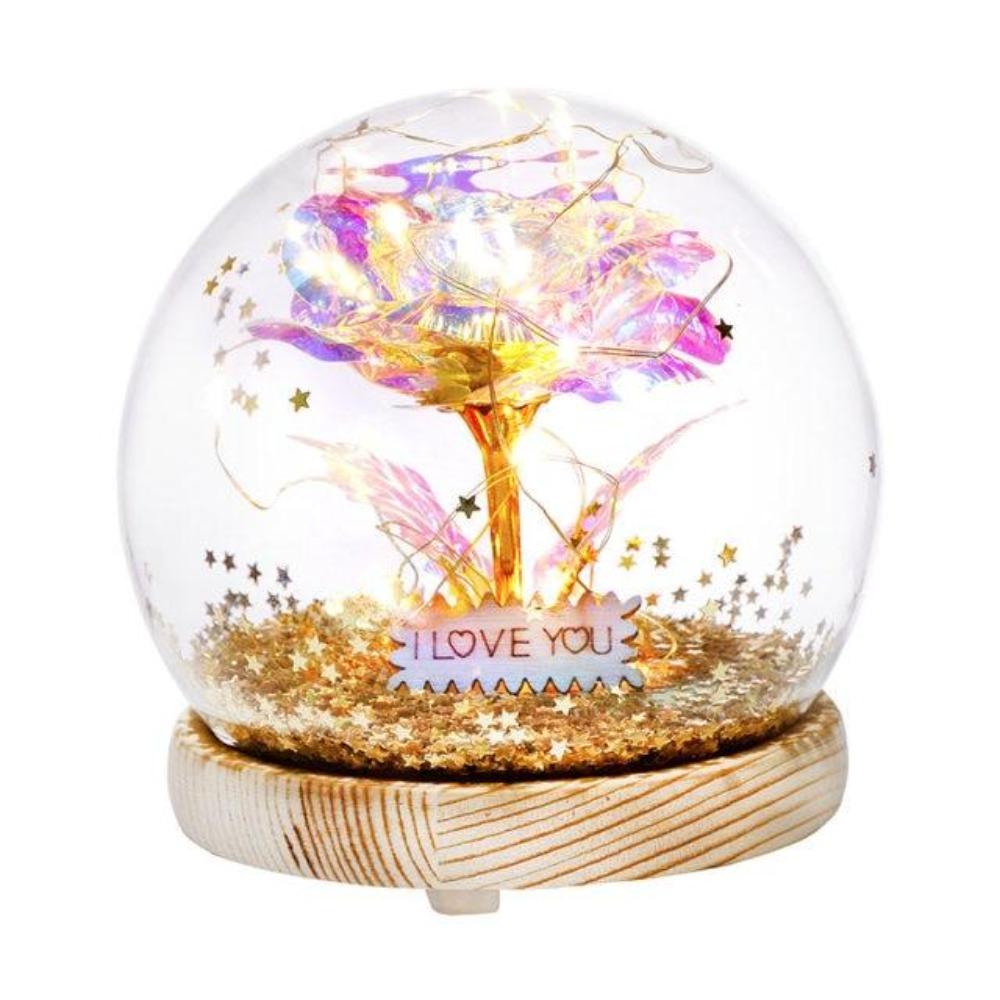 Christmas Gift Galaxy Crystal Ball Enchanted Red Rose LED Glass Display (Gold or Silver Stars)