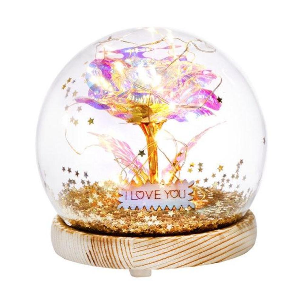 Christmas Gift Galaxy Crystal Ball Enchanted Red Rose LED Glass Display (Gold or Silver Stars)