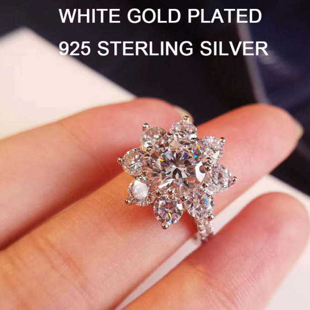 Luxury Moissanite VSS1 D Color Sun Flower Wedding Ring - 1013Bazaar