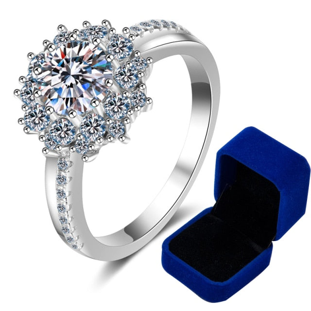 Luxury Moissanite Halo Flower VVS1 D Color Wedding Ring - 1013Bazaar