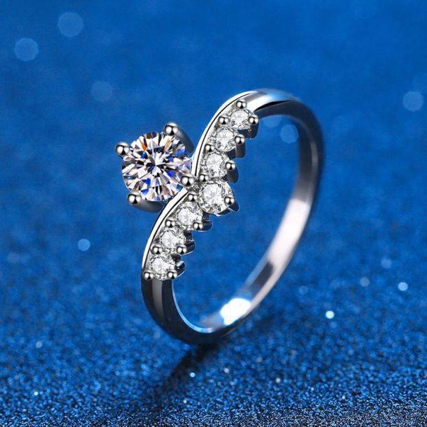 Moissanite Princess Crown VVS1 D Color Wedding Ring - 1013Bazaar