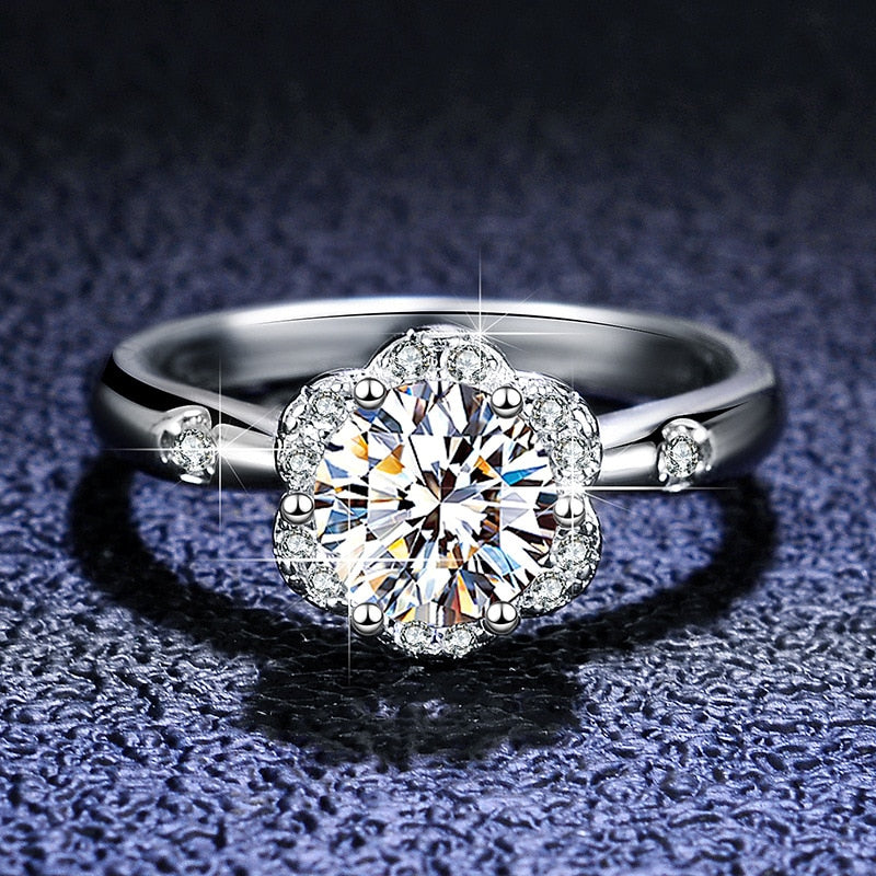 Moissanite Halo Flower VVS1 D Color Wedding Ring - 1013Bazaar