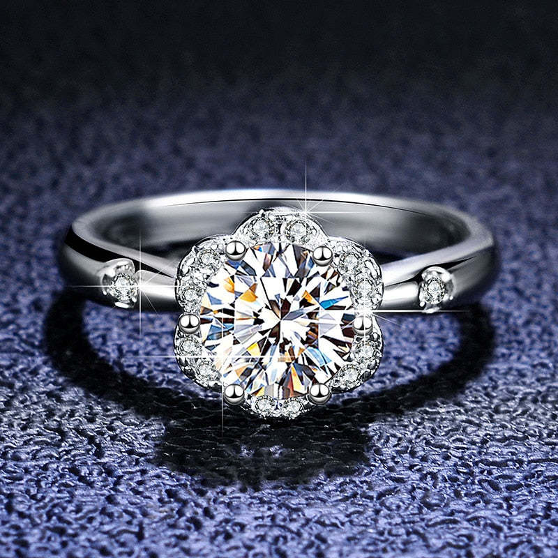 Moissanite Halo Flower VVS1 D Color Wedding Ring - 1013Bazaar