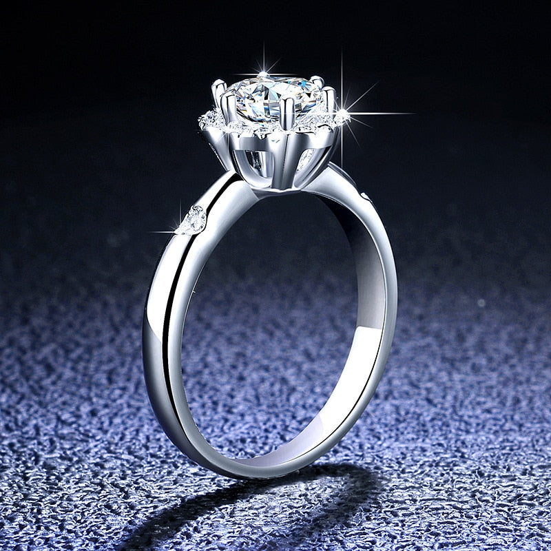 Moissanite Halo Flower VVS1 D Color Wedding Ring - 1013Bazaar