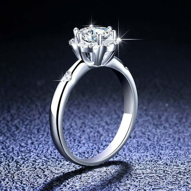 Moissanite Halo Flower VVS1 D Color Wedding Ring - 1013Bazaar