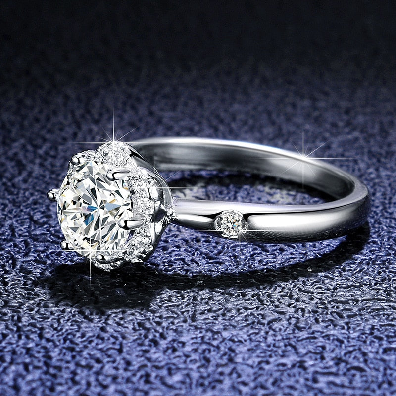 Moissanite Halo Flower VVS1 D Color Wedding Ring - 1013Bazaar