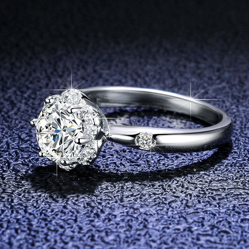 Moissanite Halo Flower VVS1 D Color Wedding Ring - 1013Bazaar