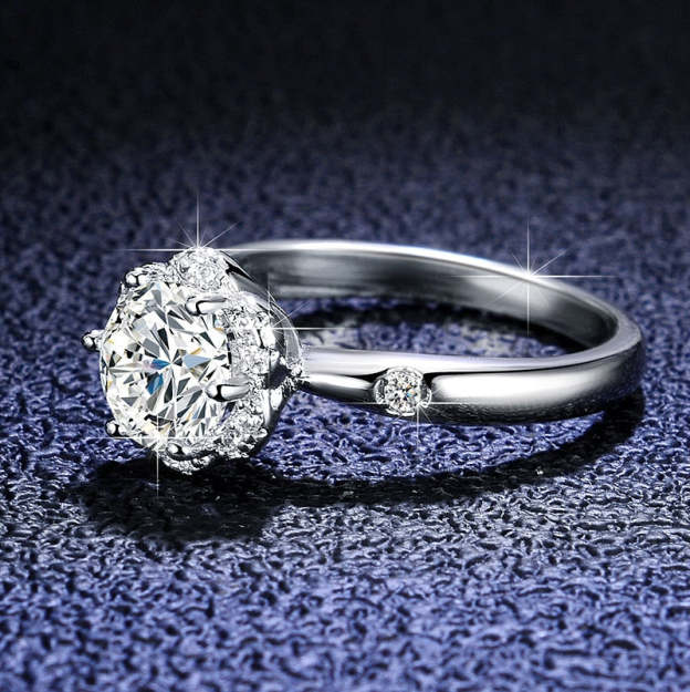 Moissanite Halo Flower VVS1 D Color Wedding Ring - 1013Bazaar