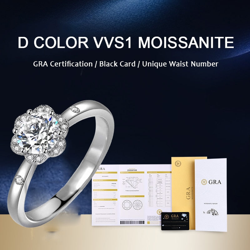 Moissanite Halo Flower VVS1 D Color Wedding Ring - 1013Bazaar