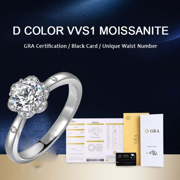 Moissanite Halo Flower VVS1 D Color Wedding Ring - 1013Bazaar
