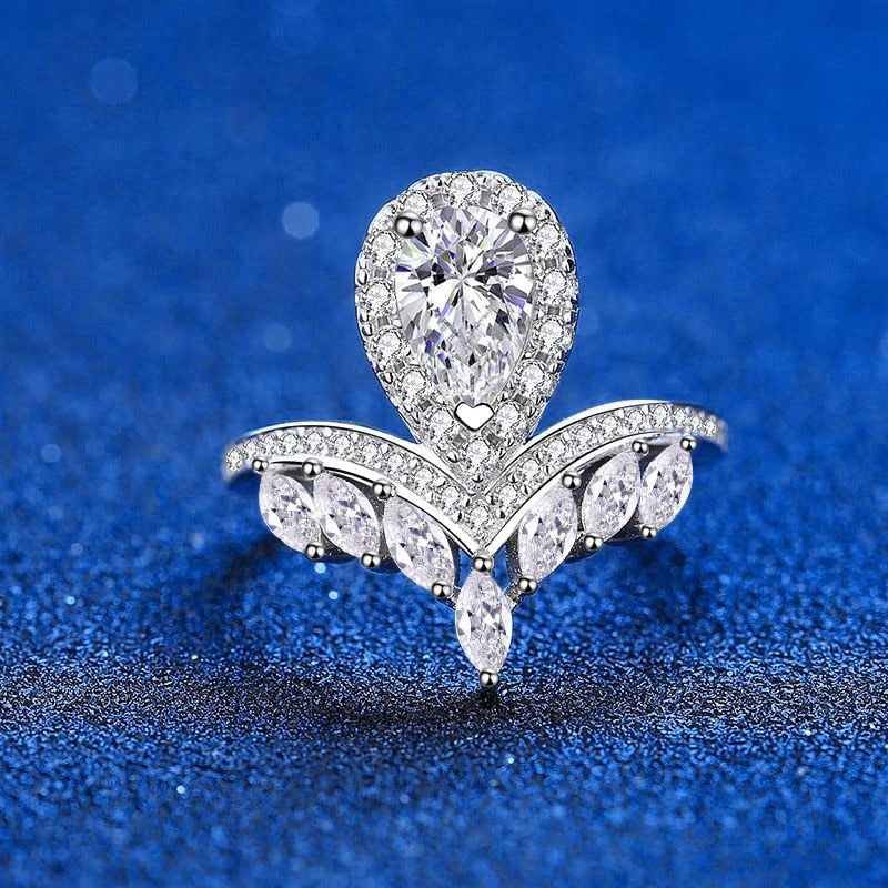 Luxury Moissanite Fancy Cut Pear VVS1 D Color Wedding Ring - 1013Bazaar