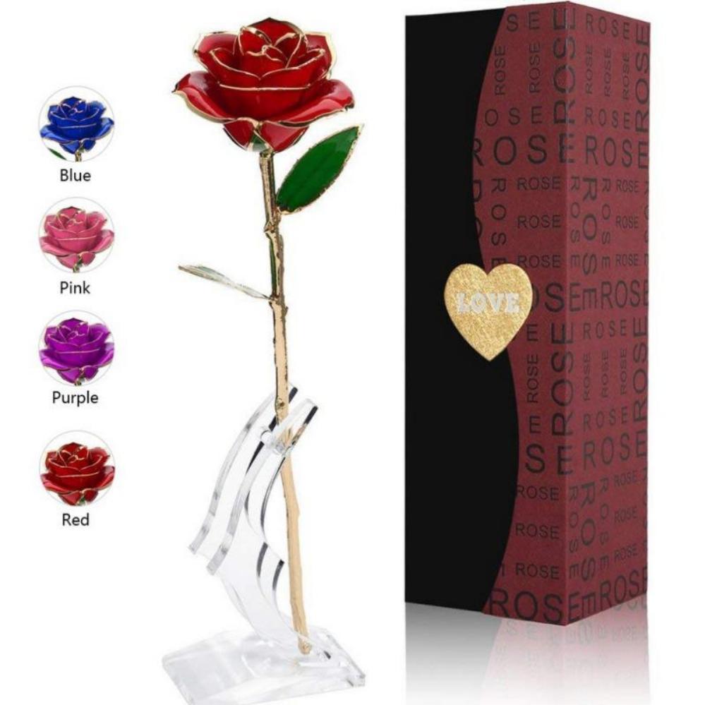 Christmas Gift Preserved 24k Gold Long Stem Immortal Rose (4 colors)