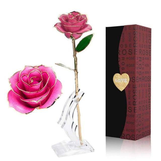 Christmas Gift Preserved 24k Gold Long Stem Immortal Rose (4 colors)