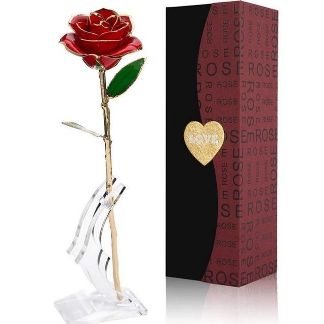 Christmas Gift Preserved 24k Gold Long Stem Immortal Rose (4 colors)