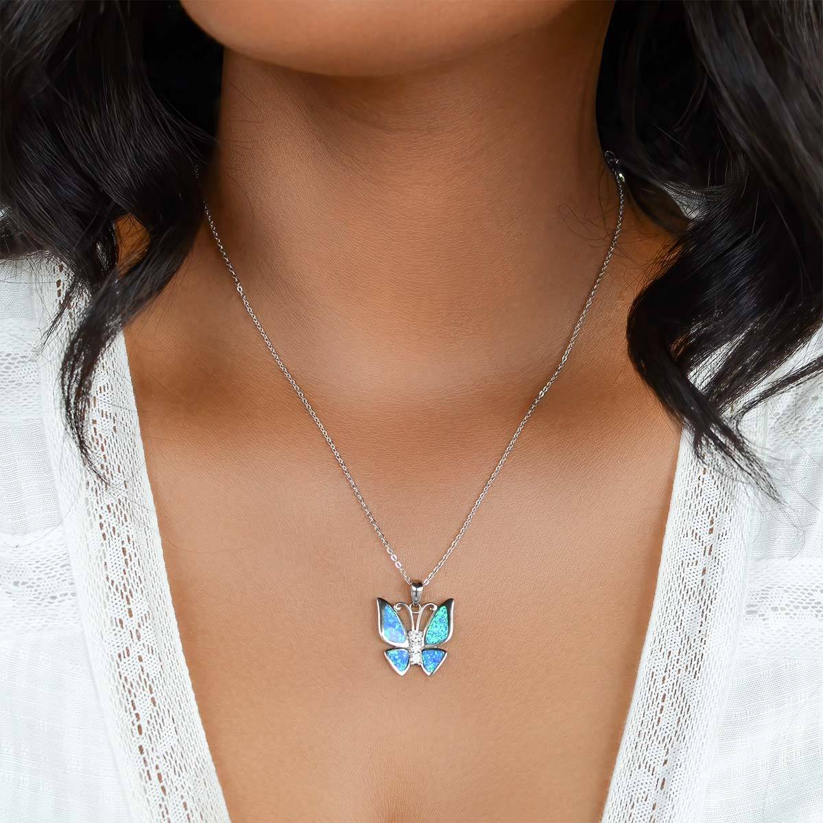 Mother's Day Be Like The Butterfly - Fire Opal Butterfly Necklace Gift Set-Engravingift
