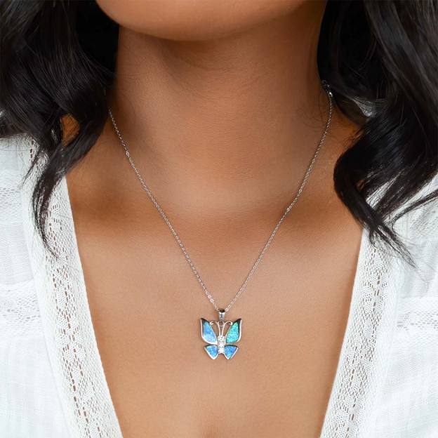 Mother's Day Be Like The Butterfly - Fire Opal Butterfly Necklace Gift Set-Engravingift