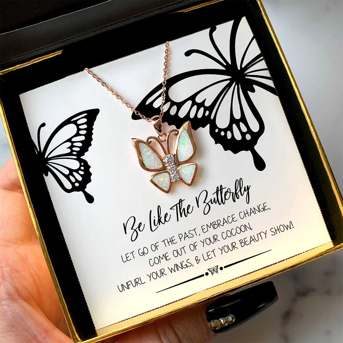 Mother's Day Be Like The Butterfly - Fire Opal Butterfly Necklace Gift Set-Engravingift