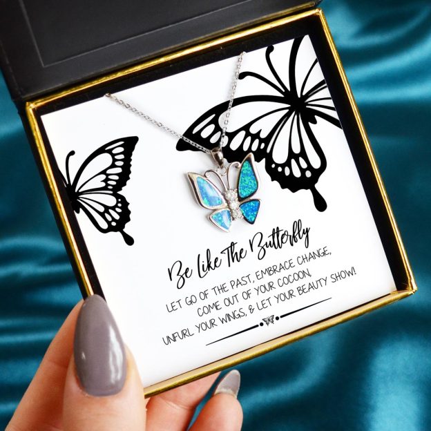Mother's Day Be Like The Butterfly - Fire Opal Butterfly Necklace Gift Set-Engravingift