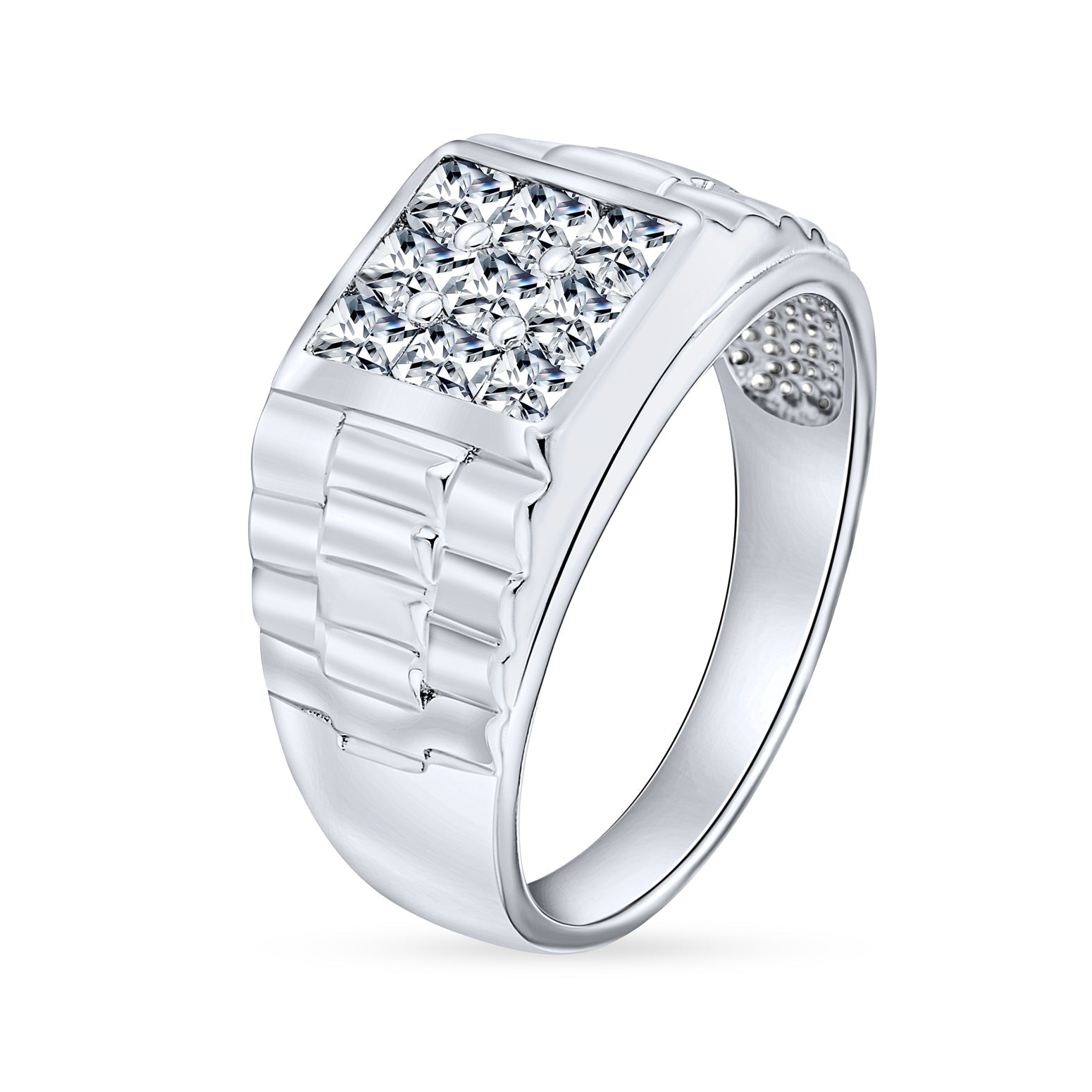 Christmas Gift Big Mens Square AAA CZ Engagement Statement Ring-Engravingift
