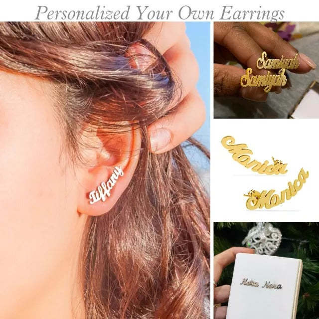 Mother's Day Gift Script Name Earring-Name Stud Earring(1 Pair)-Engravingift
