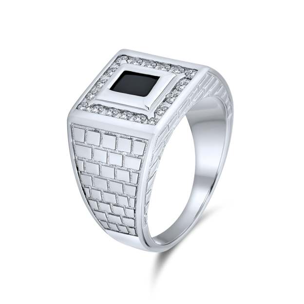 Christmas Gift 2CT Black Emerald Cut CZ Halo Mens Engagement Ring Imitation Onyx