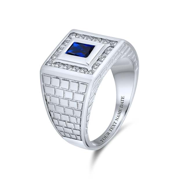 Christmas Gift 2CT Black Emerald Cut CZ Halo Mens Engagement Ring Imitation Onyx