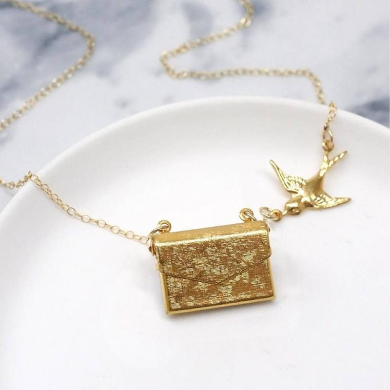 Christmas Gift Personalized Photo Envelope Necklace with Bird