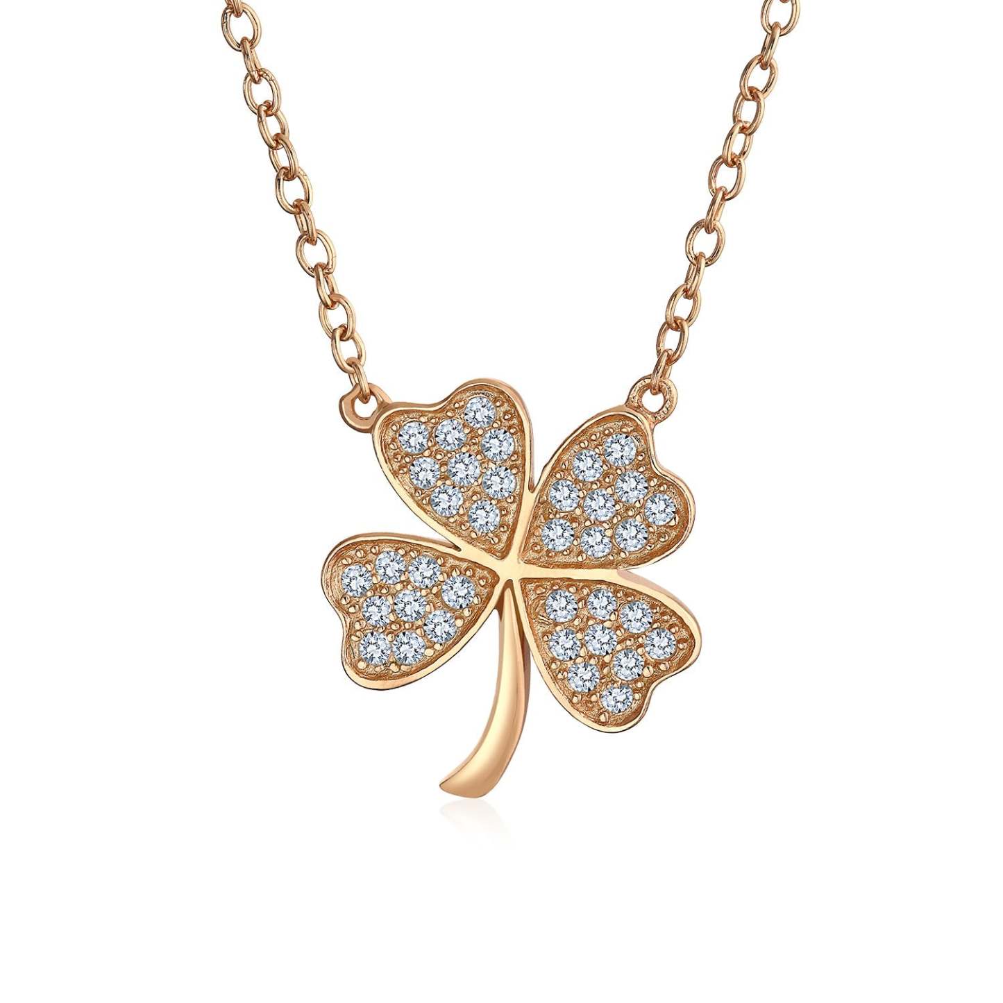 Graduation Gift Four Leaf Clover Shamrock Charm CZ Pendant Necklace-Engravingift
