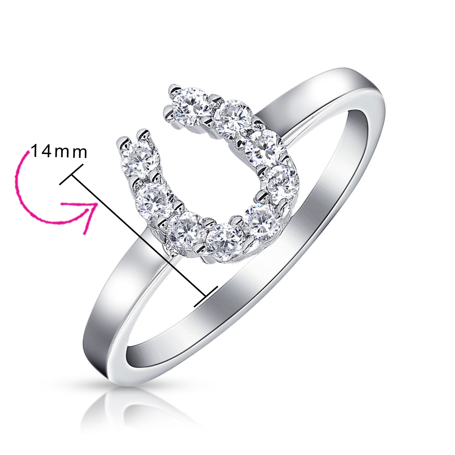 Graduation Gift Good Luck CZ Cowgirl Equestrian Western Horseshoe Ring Sterling Silver-Engravingift