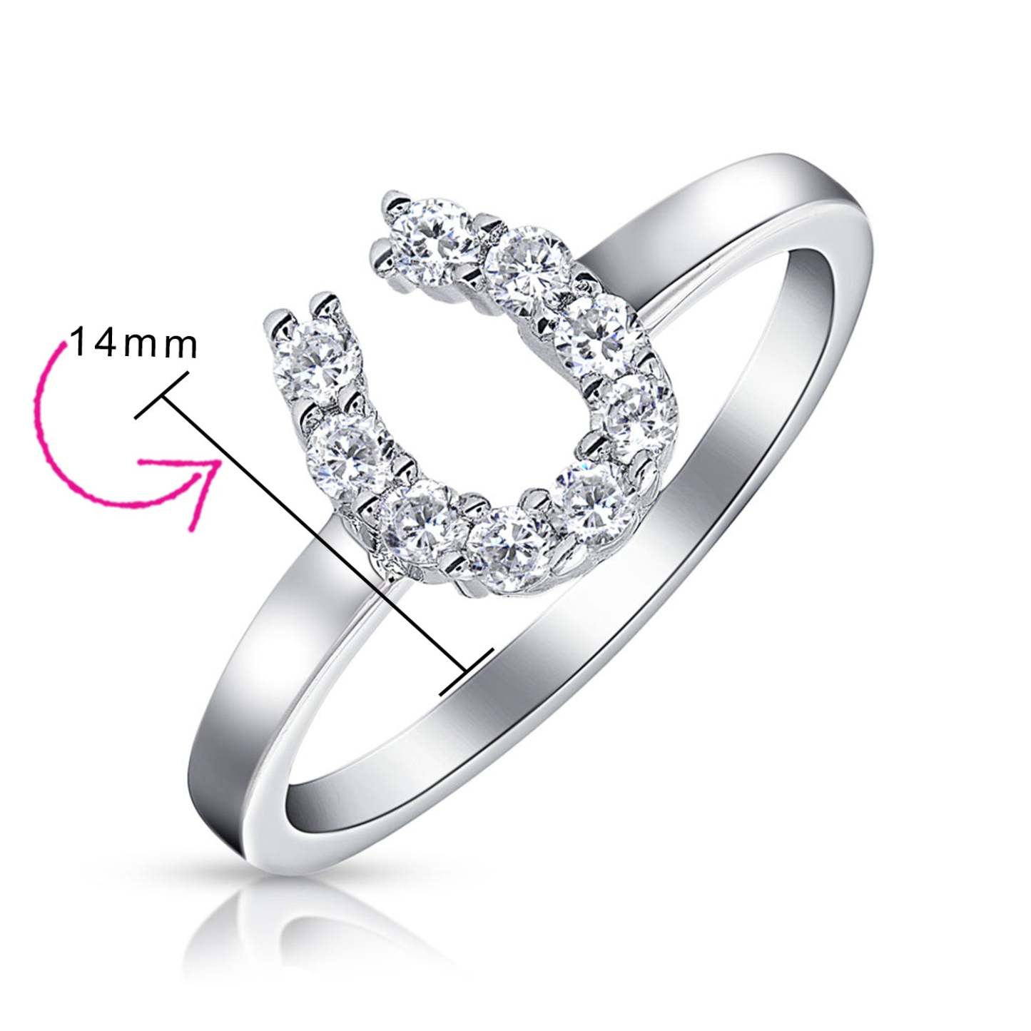 Graduation Gift Good Luck CZ Cowgirl Equestrian Western Horseshoe Ring Sterling Silver-Engravingift