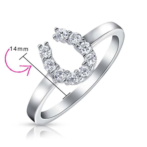 Graduation Gift Good Luck CZ Cowgirl Equestrian Western Horseshoe Ring Sterling Silver-Engravingift