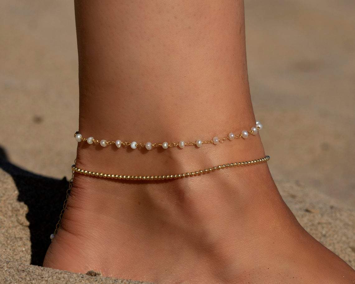 Mother's Day Gift Freshwater pearl anklet Gold pearl anklet-Engravingift
