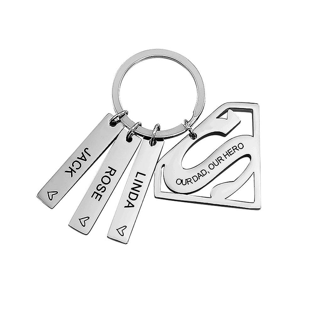 Superman Keychain With Personalized Engraving SILVER Keychain MelodyNecklace