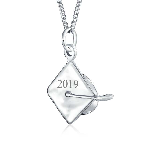 Graduation Gift Tiny Graduation Cap Hat Engravable Charm Pendant Necklace Sterling-Engravingift