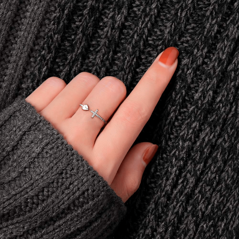Mother's Day Gift To My Daughter Pray Cross & Heart Ring-Engravingift