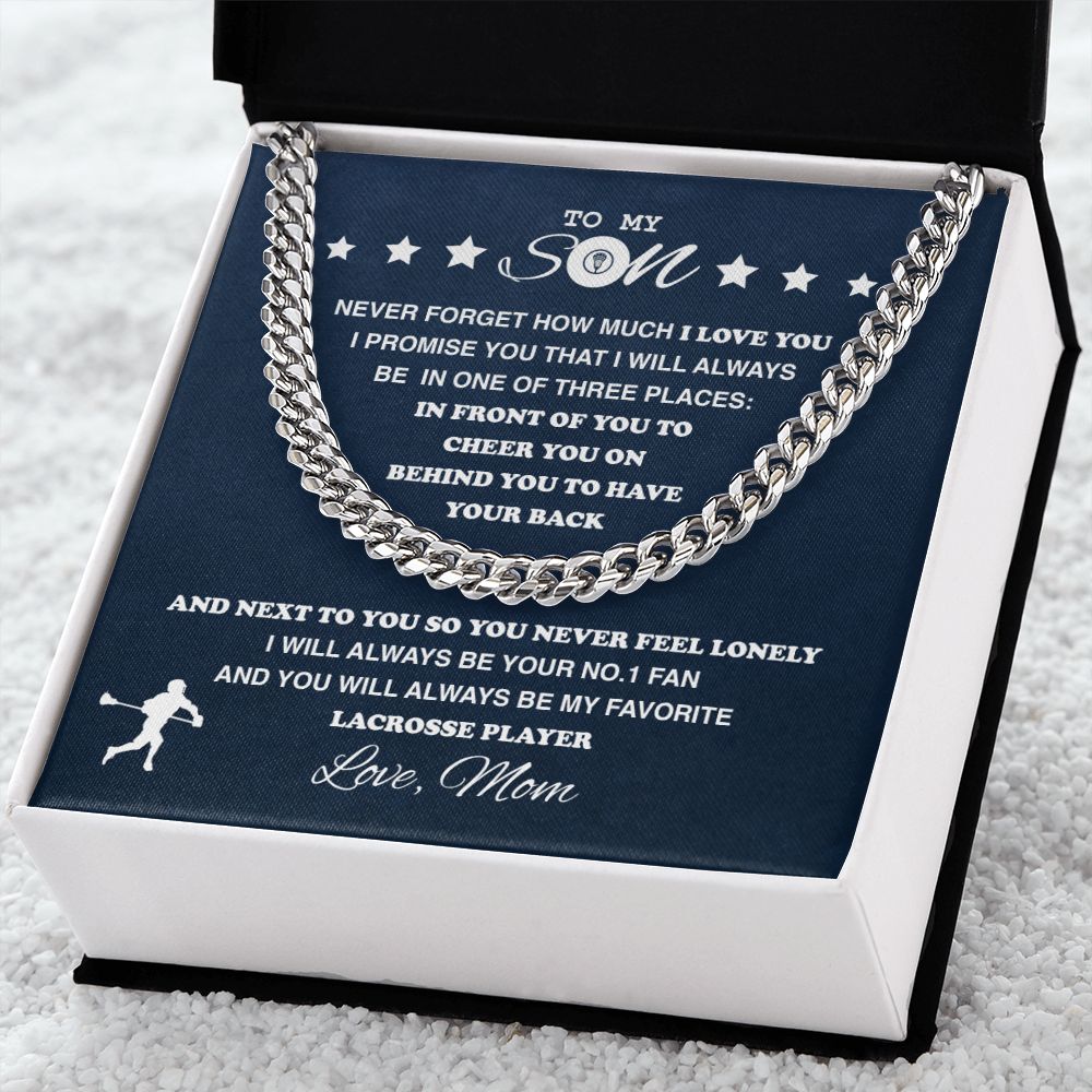 To My Lacrosse Son, From Mom - Cuban Link Necklace - Athlete's Gift Shop