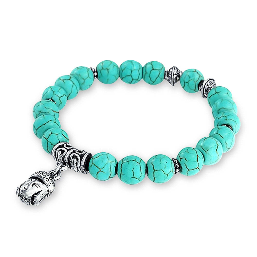Valentine's Day Gift Spiritual Angel Wings Buddha Charm Gemstone Bead Stretch Bracelet