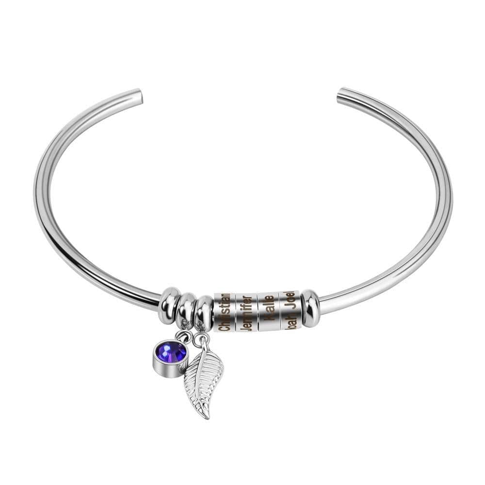 Mother's Day Gift Linda Open Bangle Bracelet with Custom Beads-Engravingift
