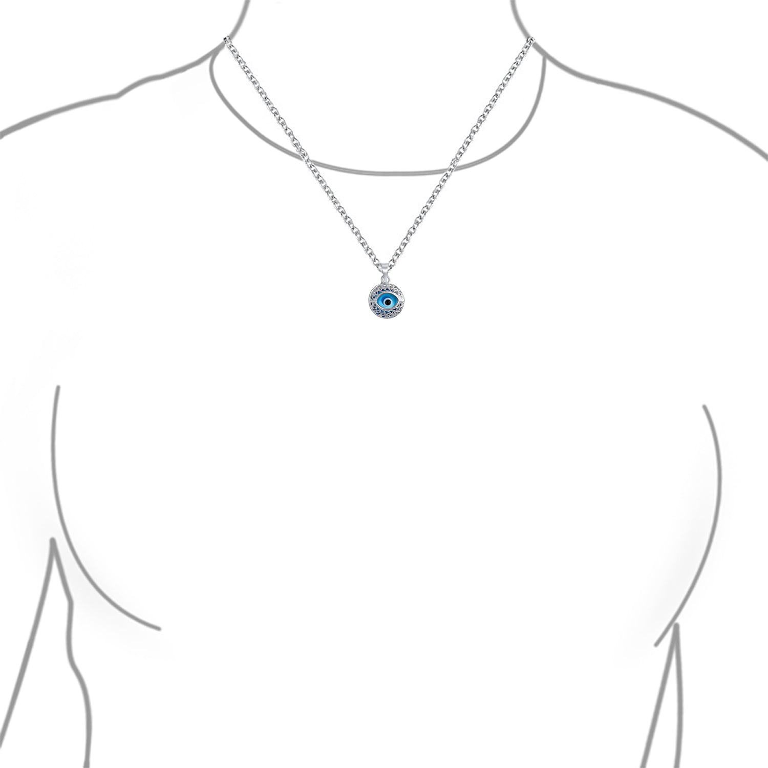 Mother's Day Gift Graduation Gift Oval Round Evil Eye Blue Filigree 925 Sterling Silver Pendant Necklace-Engravingift
