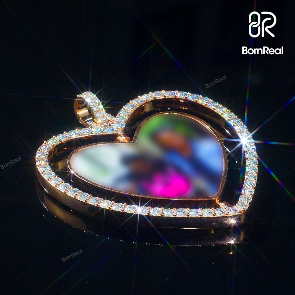Custom Love Heart Shaped Diamond Moissanite Photo Pendant
